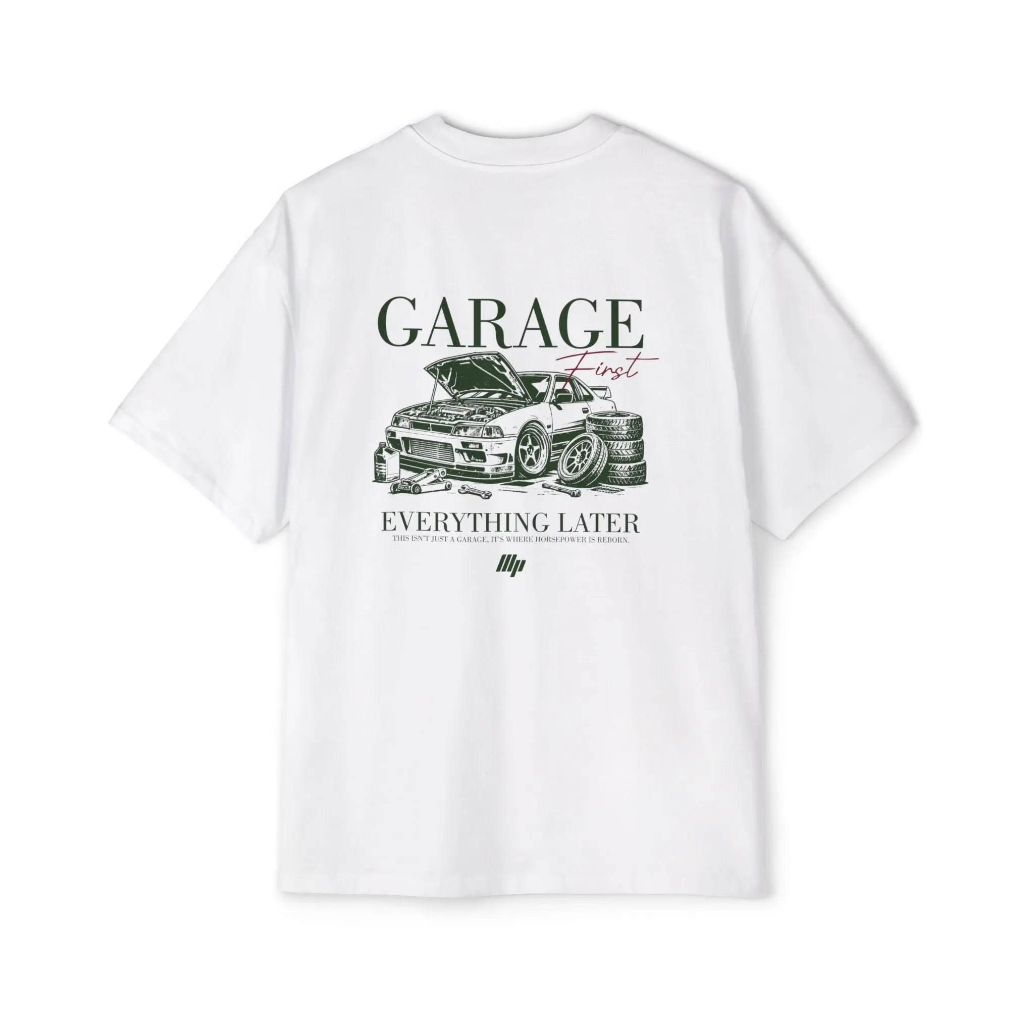 ModPro Menswear "Garage First, Everything Later" Short-Sleeve Crew Neck Streetwear Tshirt Top, Casual Summer Mens T-Shirt