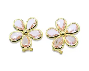 Pink Flower Earrings - Elegant Design with Pink Floral Motif and Gold-Tone Frame