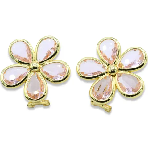 Pink Flower Earrings - Elegant Design with Pink Floral Motif and Gold-Tone Frame