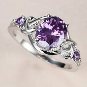New Purple Cubic Zirconia Rings Women for Wedding Gorgeous Colored CZ Female Rings Temperament Elegant Jewelry Fancy Gift