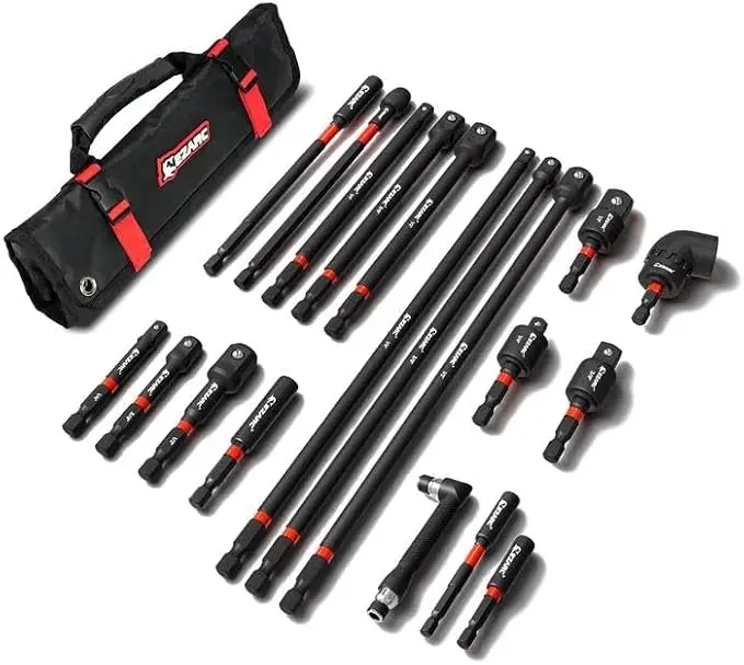 EZARC 19PCS Impact Socket Adapter Set | Includes Extension & Swivel Socket Adapters, Magnetic & Extendable Bit Holders, 105° Angle Adapter for Auto Repair