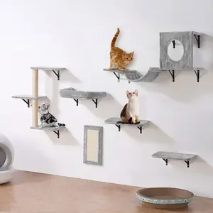 VEVOR Wall Mounted Cat Shelves, Cat Wall Shelves and Perches with Jumping Boards, Hammock, Sofa, Cat Tree Cat Grip, Cat Furniture and Shelves up to 40 lbs for Sleeping, Playing, Climbing, Set of 6