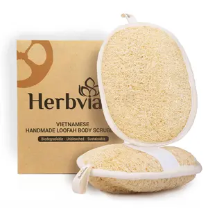 Vietnamese Natural Loofah Body Scrubber Pads, 100% Plant-Based Shower Luffa Sponge, for Women Men 2-pack