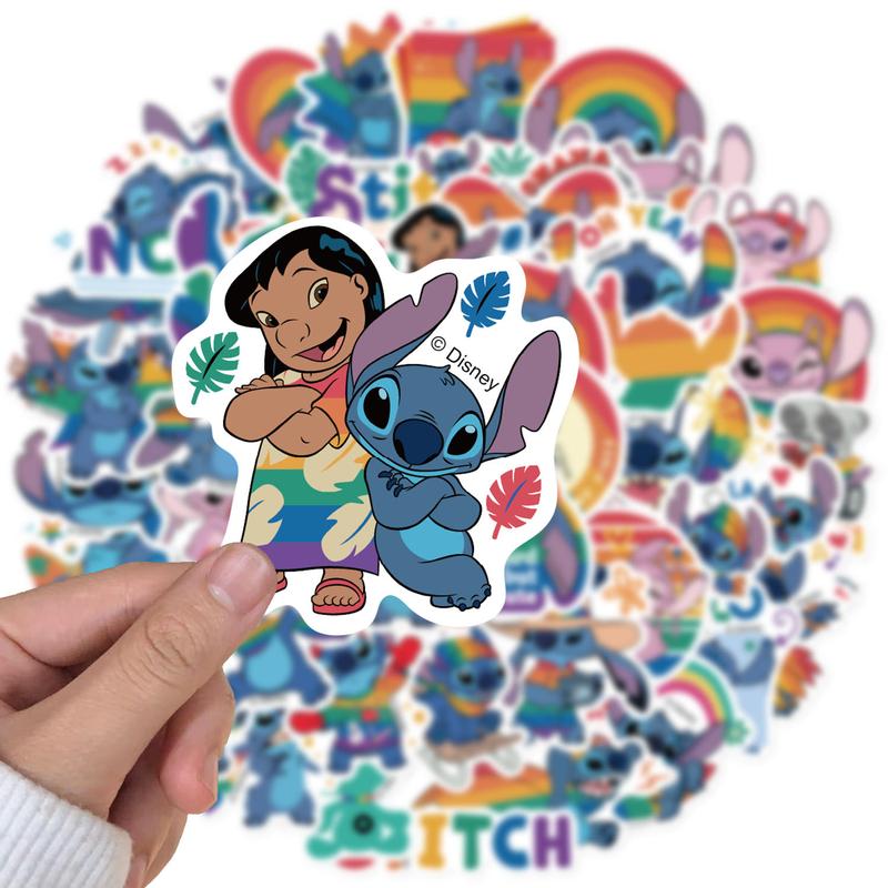 Disney Officially Licensed 50pcs Rainbow Stitch Vinyl Stickers Waterproof Classic Decals for DIY Projects & Gifts 1.57-2.76 Inches Multipurpose Use