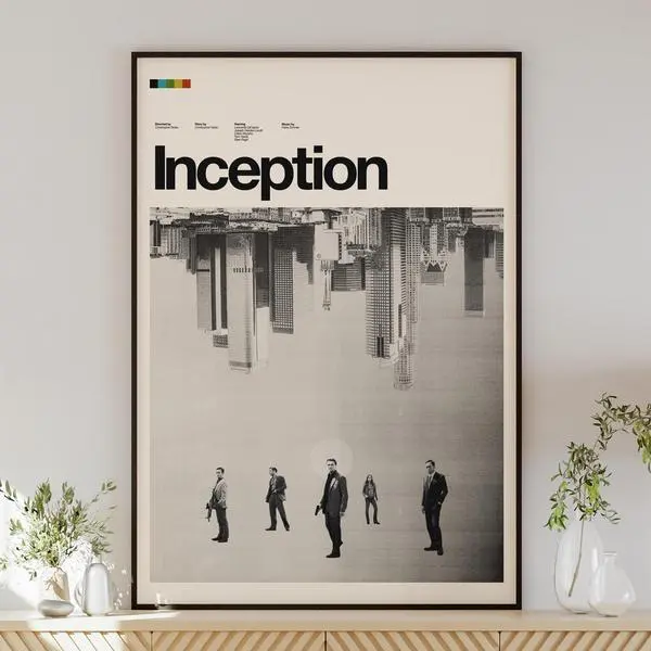 Inception Vintage Movie Poster - Minimalist Mid-Century Retro Decor By Christopher Nolan dopamine  decor