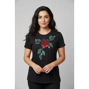 Hand painted and hand made  pomegranate t shirt, Beaded Rhinestones  Pomegranate Sequin Applique, pomegranate t shirt, sequins t shirt, karine abgaryan,  Everyday Everyday Streetwear Top Womenswear Piece Womenswear Light Style Style Tshirt Tshirt Summer