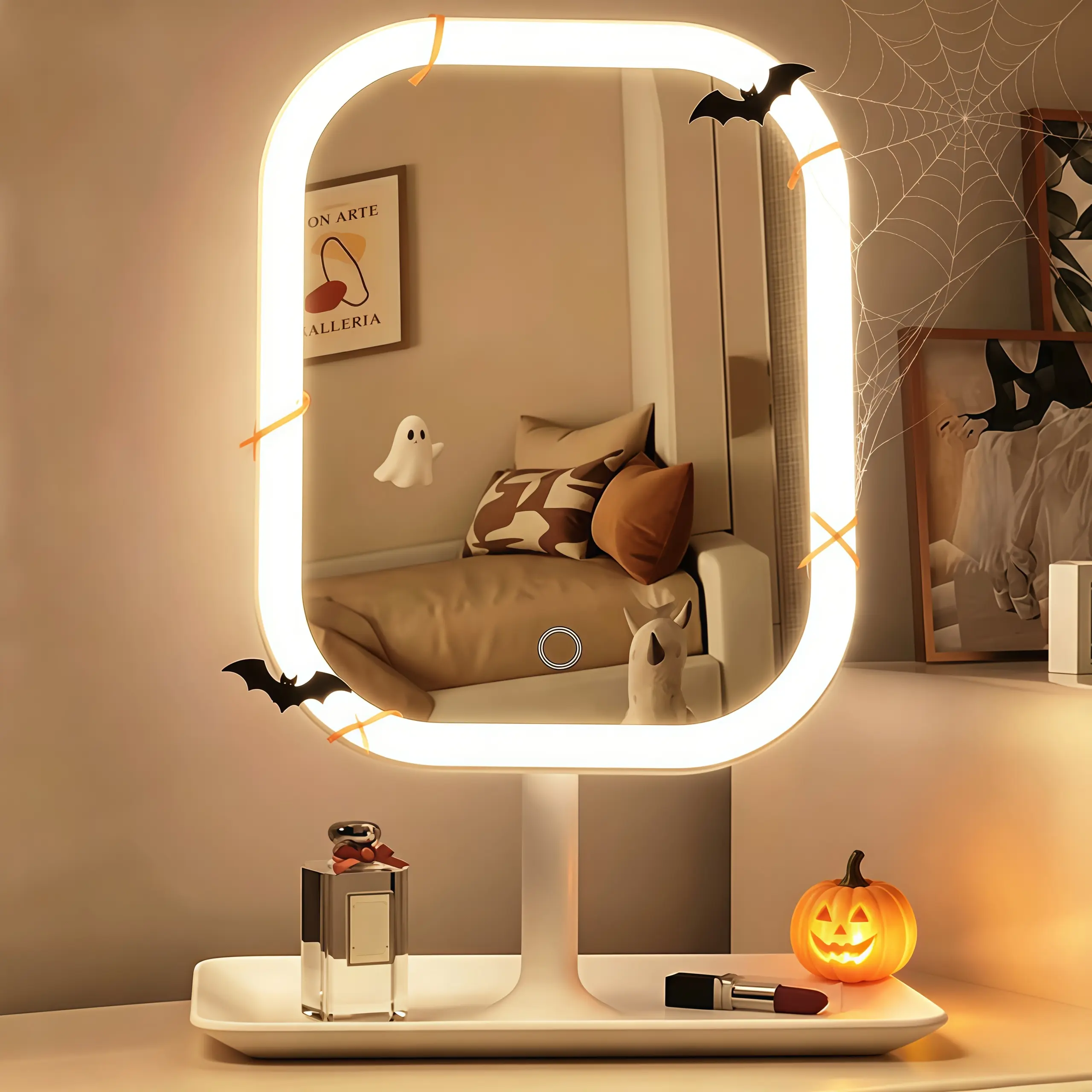 3 Modes Lighted LED Travel Makeup Mirror Rechargeable Touch Dimmable Desktop Vanity Mirror for Halloween Makeup