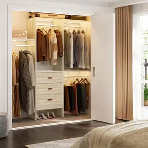 5FT Small Closet System with 3 Adjustable Shelves, 60'' Walk-In Closet Organizer System With 3 Fabric Drawers, Heavy Duty Clothes Rack Built-In Garment Rack, 59" L x 16" W x 71"H