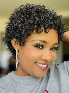 6 Inches Pixie Cut Wig, Short Afro Curly Human Hair for Women, Natural, Casual Style, No Bangs, Perfect for Daily Use