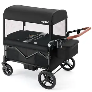 HARPPA Foldable 4 Seater Stroller Wagon, Mosquito Net & Canopy UPF50+, All-Terrain Wheels, Adjustable Handle & Cup Holder, Stroller for Baby Toddler with Storage Bag