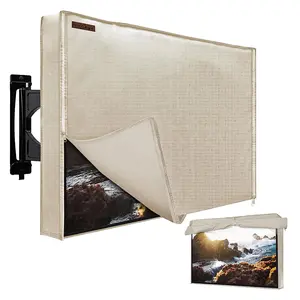 HOMEYA Outdoor TV Cover, 600D Heavy Duty Weatherproof TV Enclosure with Front Flap, Waterproof Zipper+Bottom Cover, for Outside LED LCD Flat Screen TVs-Cover Size