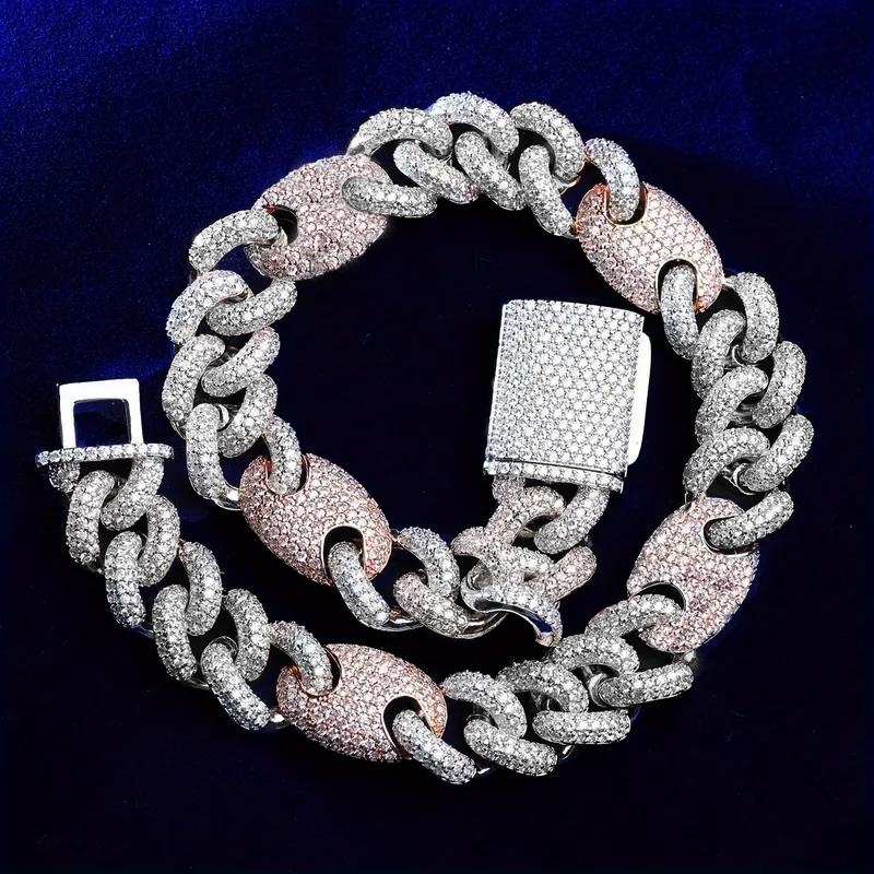 MaxBling81 Unisex Men Women AAA+ SIMULATED DIAMOND 15mm 18" CUFF CUBAN BRASS HIP HOP CHAIN NECKLACE SILVER / ROSE GOLD FINISHED