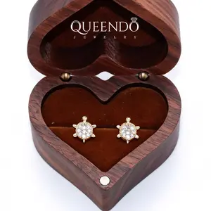 QUEENDO Turtle-Shaped 5A Zircon Stud Earrings, Real Gold Plated, For Daily Wear, Vacation & Casual Outings