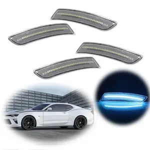 4PCS Clear Lens Ice Blue LED Side Marker Light Lamps For Chevy Camaro 2016 2017 2018 2019 2020 2021 2022 2023 Replace OEM#: 23169181, 23169182, 23126885, 23126884
