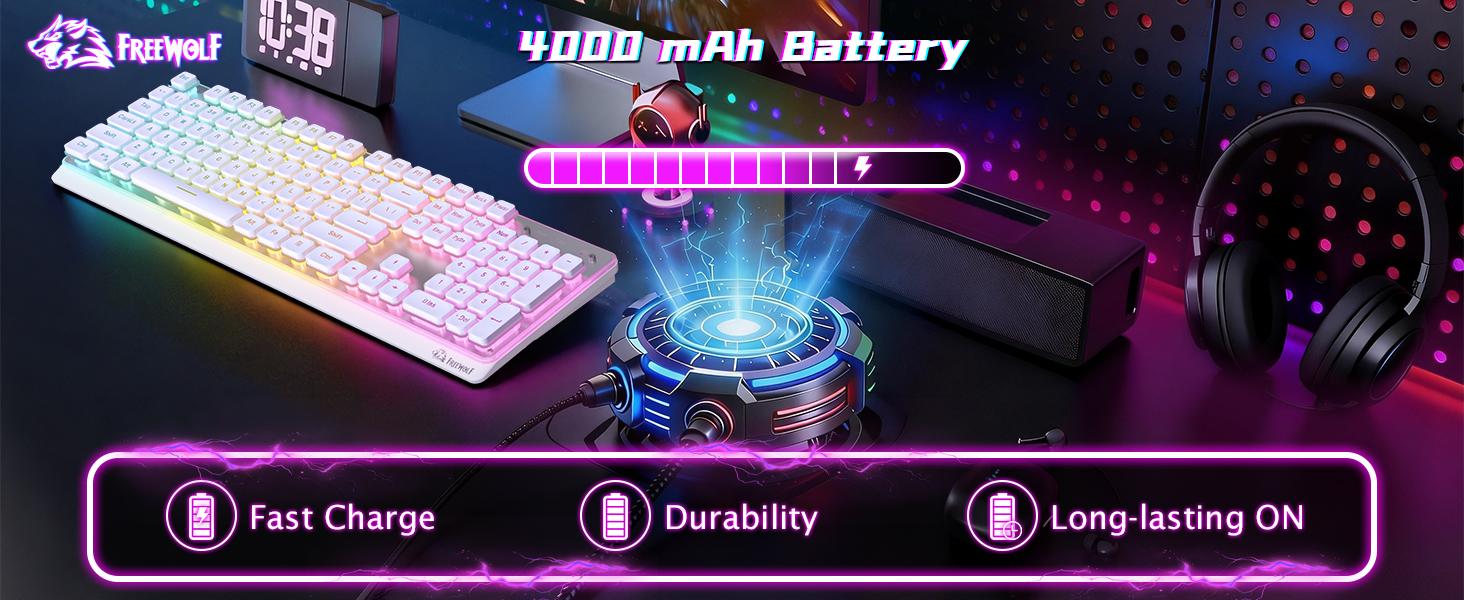 Free wolf M104 Wireless Gaming Keyboard with Numeric Keypad, New  keyboard Tri-Mode(2.4Ghz/Wired/Bluetooth) Membrane Full Size Mechanical Feel Metal Panel RGB 4000MAH Rechargeable Quiet Waterproof for PC/MAC/Win Gamer-Black