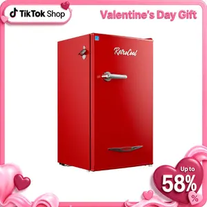 Upstreman retro mini fridges BR321 PRO 3.2 Cu.Ft with Bottle Opener Energy Saving Adjustable Thermostat Metal Handle LED Lamp Small Refrigerator for Bedroom Office Dorm Mini Fridge Freezer Mini Refrigerator pantry drink fridge skincare fridge