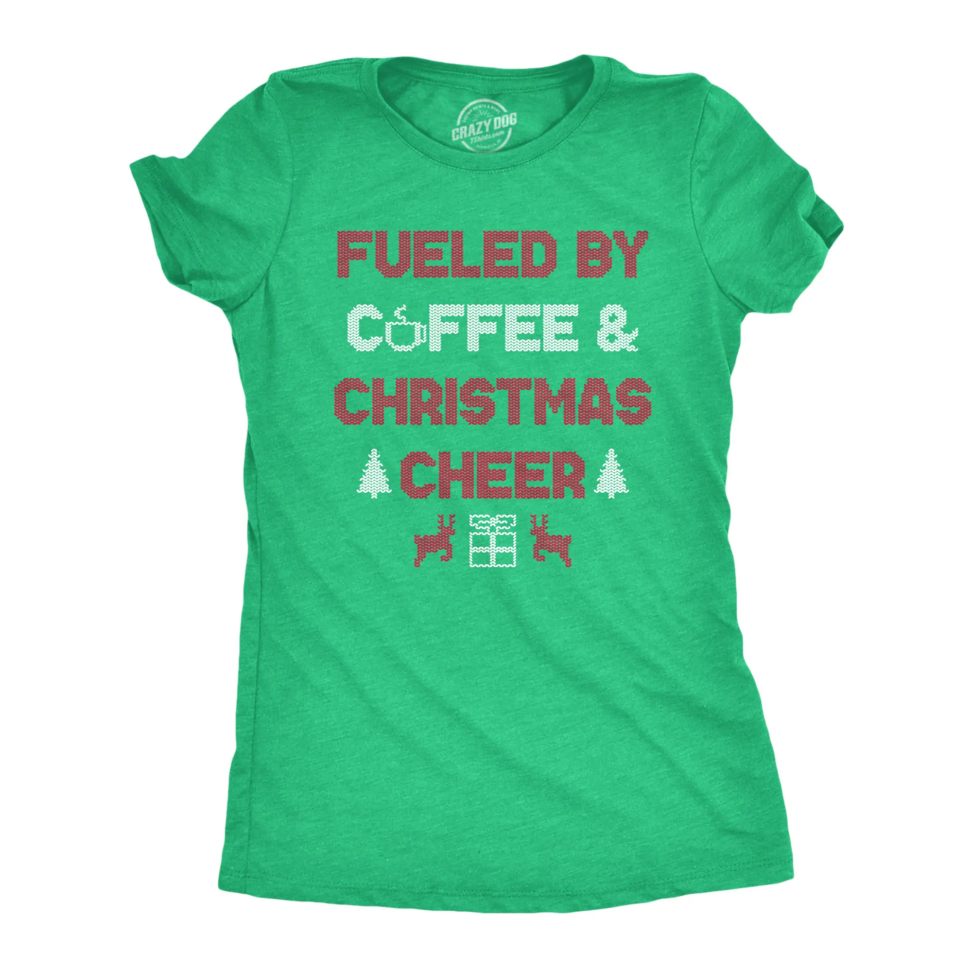 Womens Fueled By Coffee and Christmas Cheer Funny Xmas Spirit Caffeine Lovers Tee for Ladies Funny Womens T Shirts Cute Vintage Fashion Casual Ladies T-Shirt Gift Christmas Tops for Women Funny Coffee Top Green -