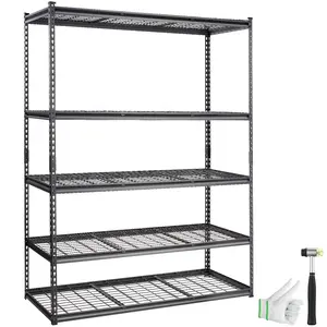 【fathersdaygift】VEVOR Steel Freestanding Floor Rack, 5-Tier Adjustable Heavy-Duty Storage Shelving Unit, 2000 lbs Capacity Metal Wire Organizer, 60" L x 24" W x 78" H Black Kitchen Rack Shelf for Pantry, Garage, Storage Organizer