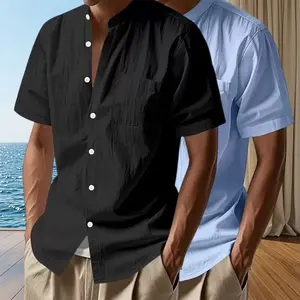 2-Pack Men’s Slim Fit Muscle Shirt Casual Button-Down Linen Shirt Comfortable Breathable Casual
