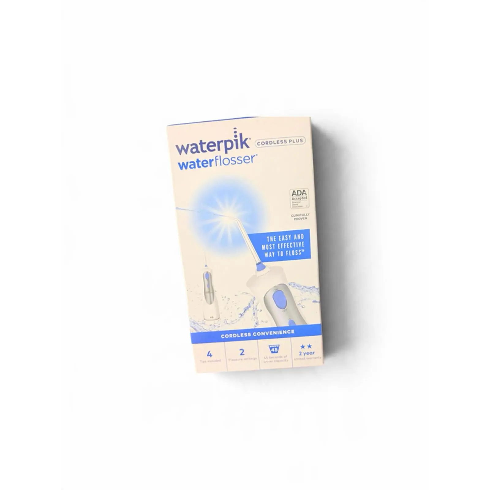 Waterpik Cordless Plus Rechargeable Water Flosser with Two Pressure Settings, Four Flossing Tips, Easy-to-Fill Reservoir, and Non-Slip Grip