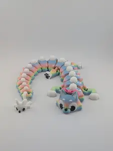 🐱🐉 16.25" Cat Flexi Dragon! 🎀 Matte Rainbow & Gray Fidget with Yarn & Mouse Tail ✨🧶
