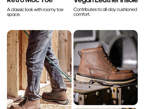 NORTIV 8 Waterproof Moc Toe Work Boots for Men Steel Toe Comfortable Leather Boots