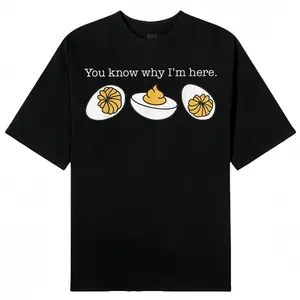 Retro Thanksgiving "You Know Why I'm Here" Deviled Egg T-Shirt  Funny Holiday Graphic Tee  Unisex&Youth Casual Shirt  Thanksgiving Outfit Gift
