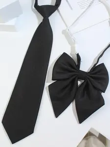 2024 New Style Solid Color Bow Tie Set, Fashionable Necktie & Hair Tie for Women & Girls, Casual Versatile Accessories for Daily Wear for Outfit Matching, Casual Elegant Tie