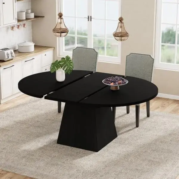 47"-63" Extendable Round Dining Table | Black