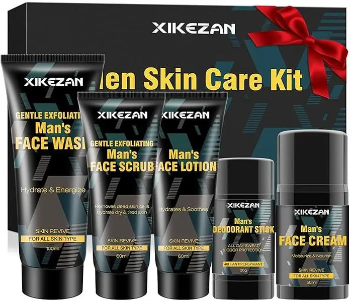 Mens Gifts for Men,Mens Skin Care Kit,Nourishe & Hydrate Skin w/Face Wash,Scrub,Lotion,Cream,Deodorant,Mens Stocking Stuffers for Men,Unique Christmas Gifts for Men Him Dad Husband Boyfriend Teen Boy