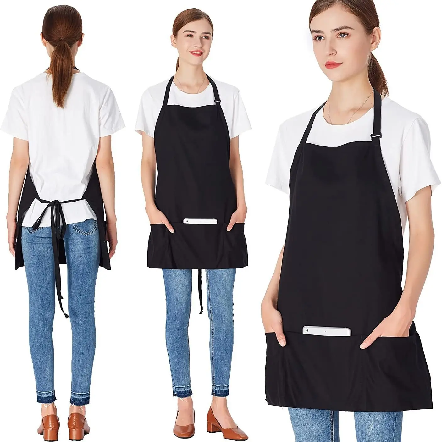Unisex Cross-Neck Apron for Coffee Shops & Tea Stores, Garden Kitchen Anti-Stain Apron, Pure Color Design, Pocketed Aprons, Ideal for Restaurants, Kitchen Cooking Aprons, Aprons With Pockets