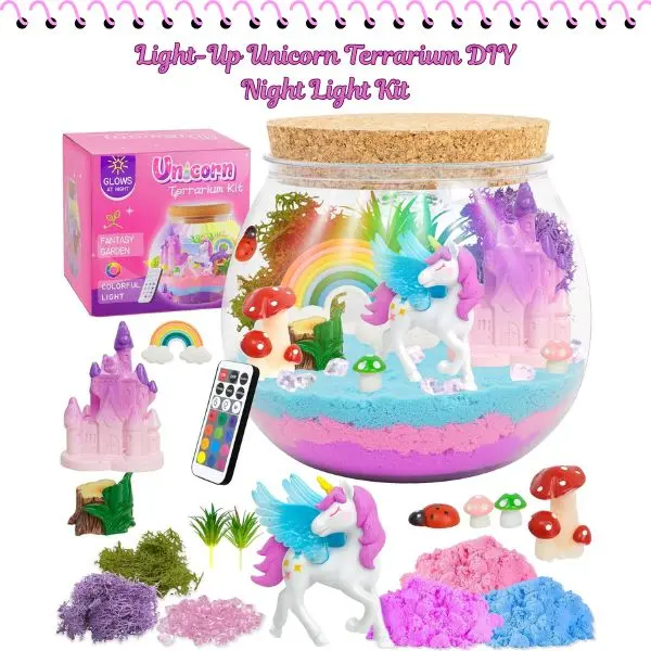 DIY Light-Up Unicorn Terrarium Night Kit - 13-Color Remote Control RGB LED, Customizable Dynamic Lighting, Unicorn Theme, Perfect for Creating a Magical Ambiance, Ideal Birthday Gift for Girls Ages 5-10