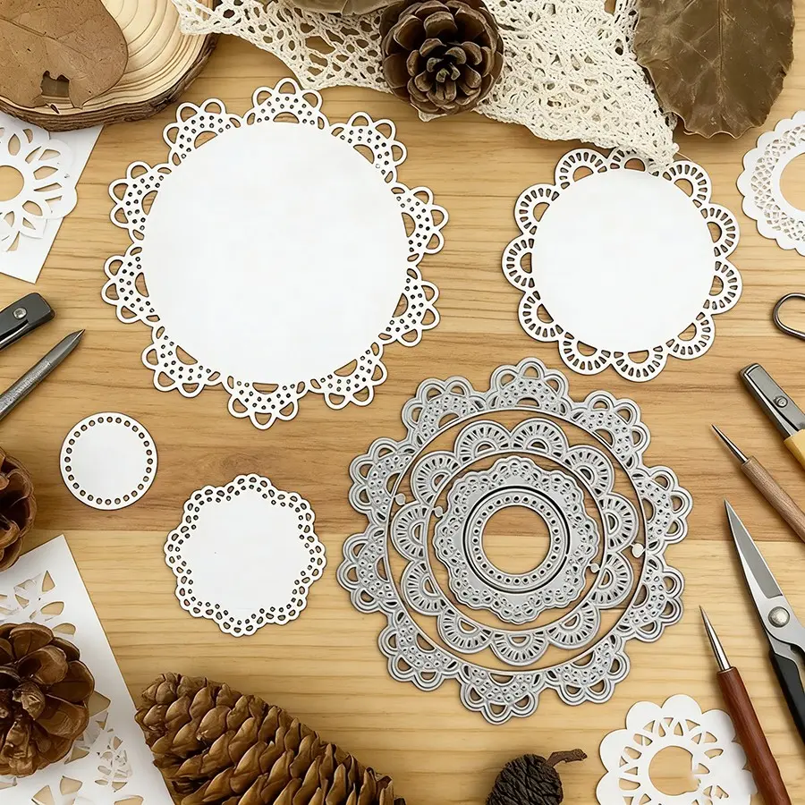 Round Lace Edge Metal Cutting Mold Set for DIY Scrapbooks, Photo Albums, Greeting Cards, Home Decor, Holiday Wishes, Handmade Crafts, Scrapbooking, Scrapbook Materials, Handcraft