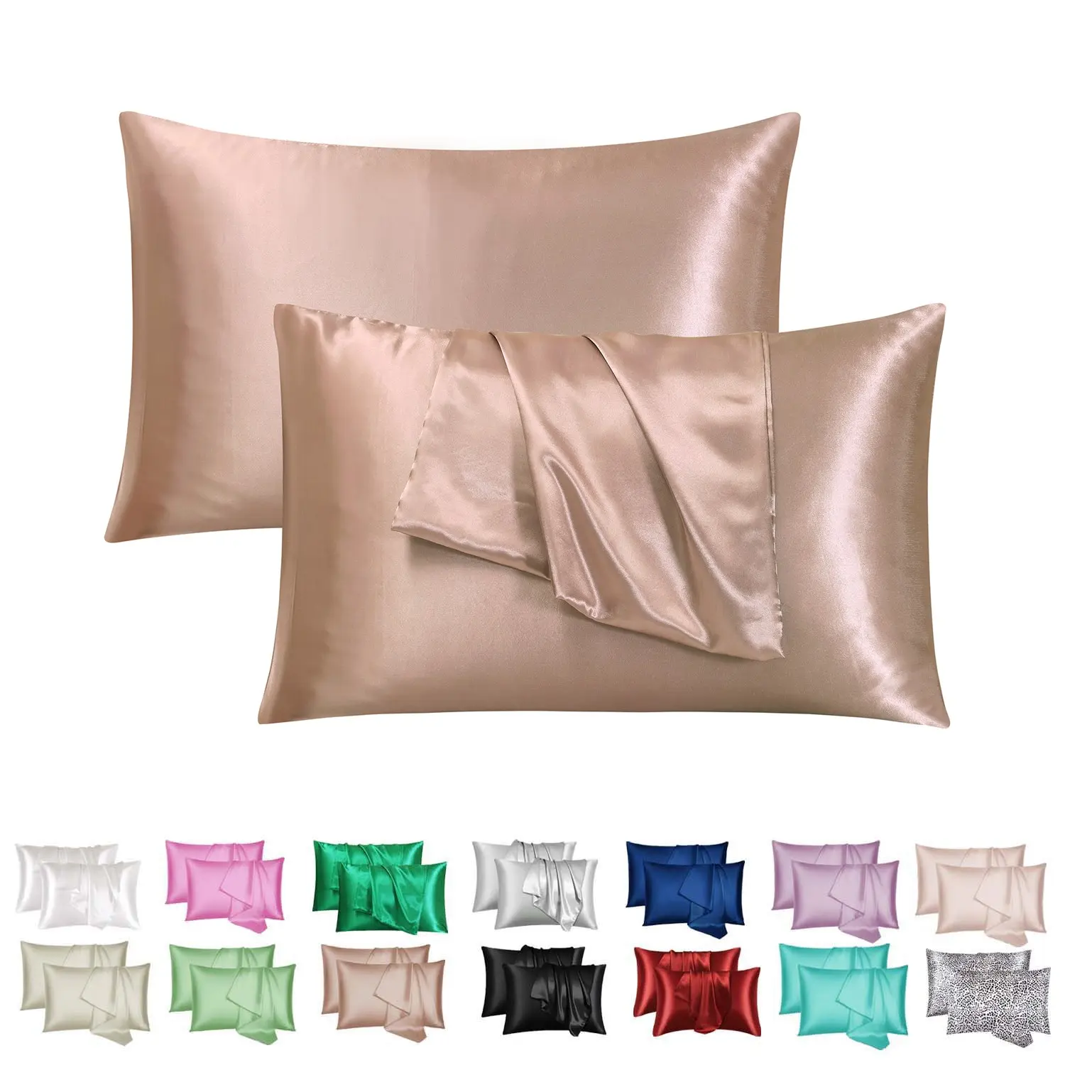 2/4-Pack Light Blush Satin Silk Pillowcases for Hair & Skin - Cooling Luxurious Envelope Closure Pillow Covers - Gentle on Skin Mulberry Silk-Like Summer Beauty Sleep Bedding Gift for Women Men Silky Satin Bedding Silky Soft Bedding (No Pillow Core)
