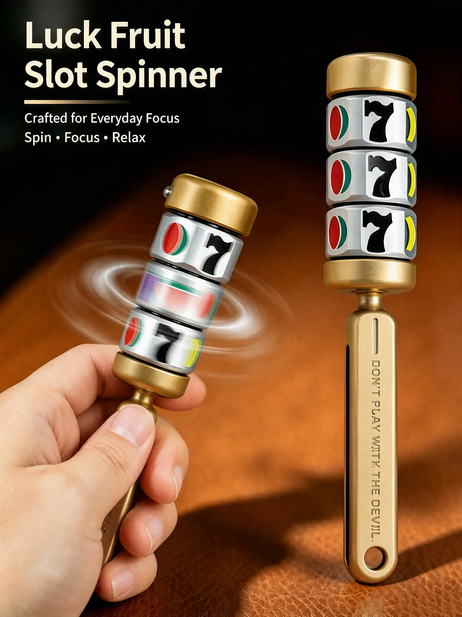 Metal Lucky Slot Machine Fidget Spinner for Adults - Premium EDC Finger Toy with Handle, Silent Rotating Stress Relief Gadget, Ideal Gift for Men