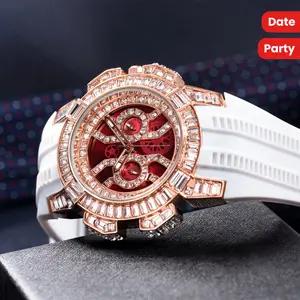 jewelry New Men's Red Quartz Watch Luxury Hip Hop Street Clothing Clock Rhinestone Watch AAA Quartz Men's Watch
