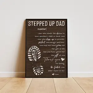 Personalized Bonus Dad Sign, Father’s Day Gift from Kids, Custom Family Name Wall Decor, Stepfather Appreciation Plaque, Rustic Home Decoration