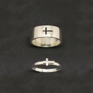 Cross Couple Rings For Men Women Promise Arrow Lotus Om Pyramid King and Queen Crown Matching Rings Baptism Easter Gift