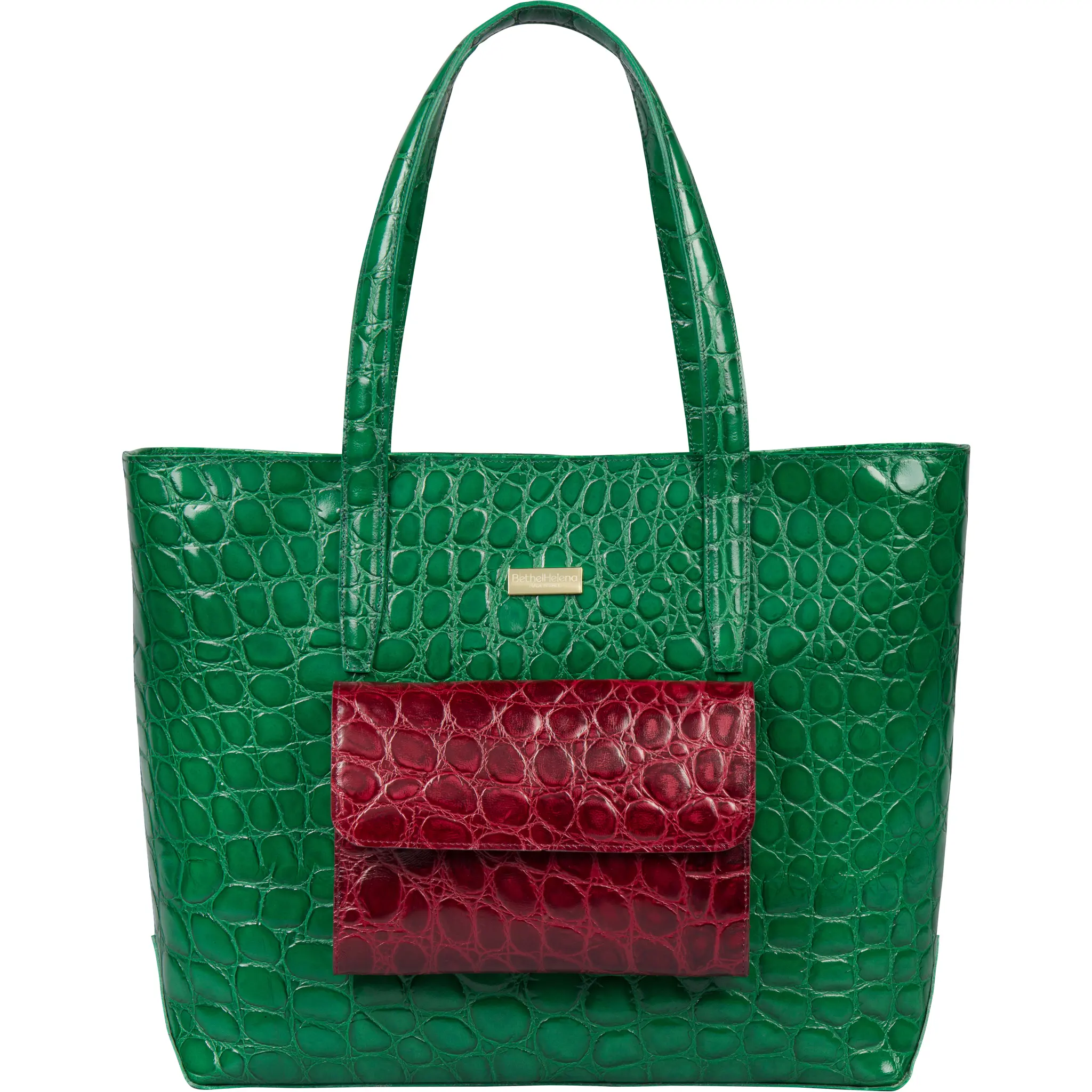 The Everything Gem – Emerald & Garnet Italian Calfskin Leather Tote | Crocodile Texture | Zipper Closure | 20x13 in