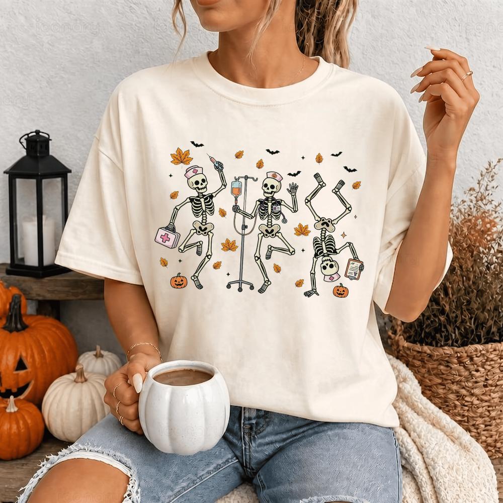 Comfort Colors Halloween Nurse Skeleton Shirt, Fall RN Registered Nurse Tee, Spooky Season Registered Nurse Shirt, Halloween Nurse T-Shirt, Gift For Her