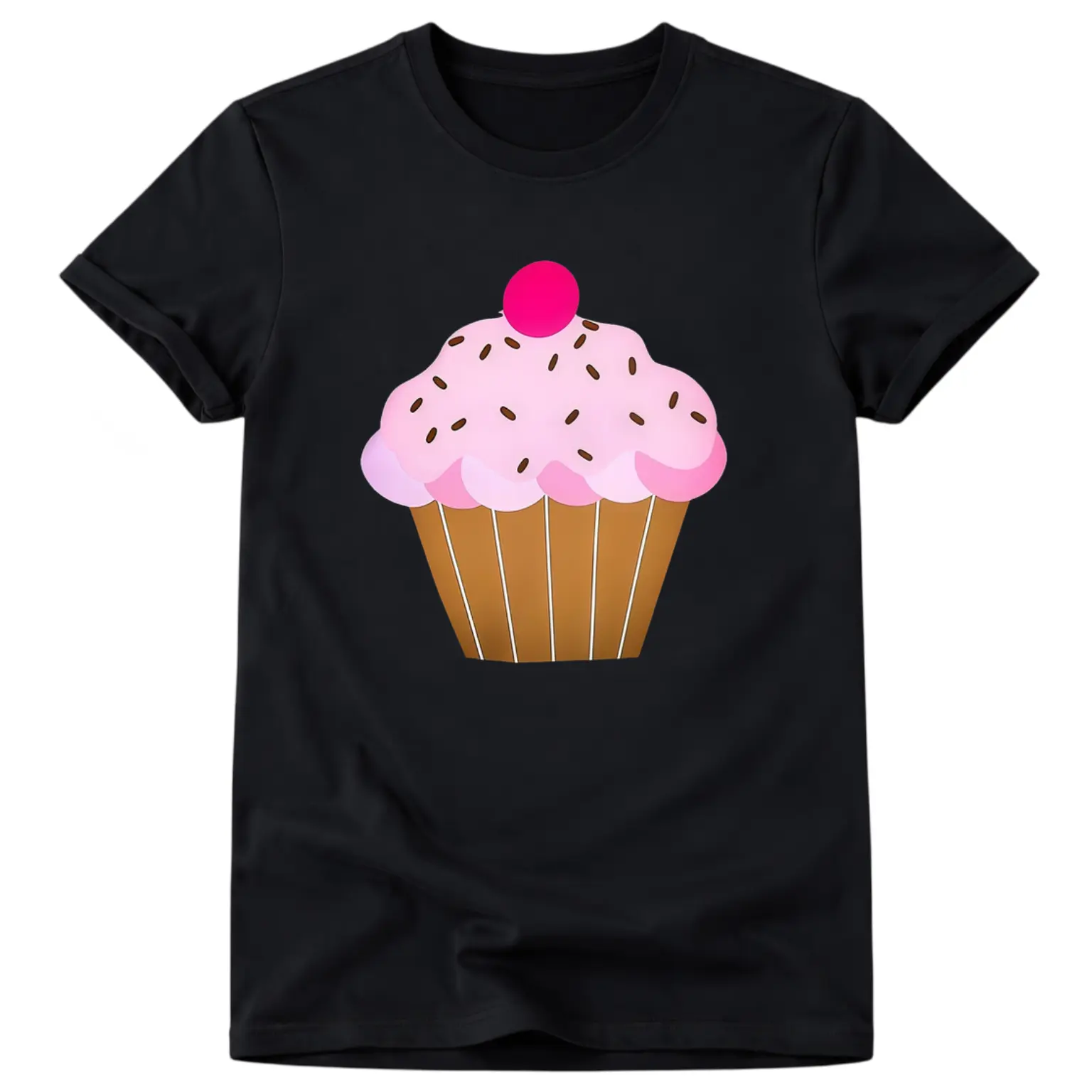 Women'S T-Shirt with Pink Cupcake, Cherry & Sprinkles Graphic for Spring/Summer Wear, Cute Street Style & Everyday Casual-Perfect Gift for Birthday, Dessert Lovers, And Teens