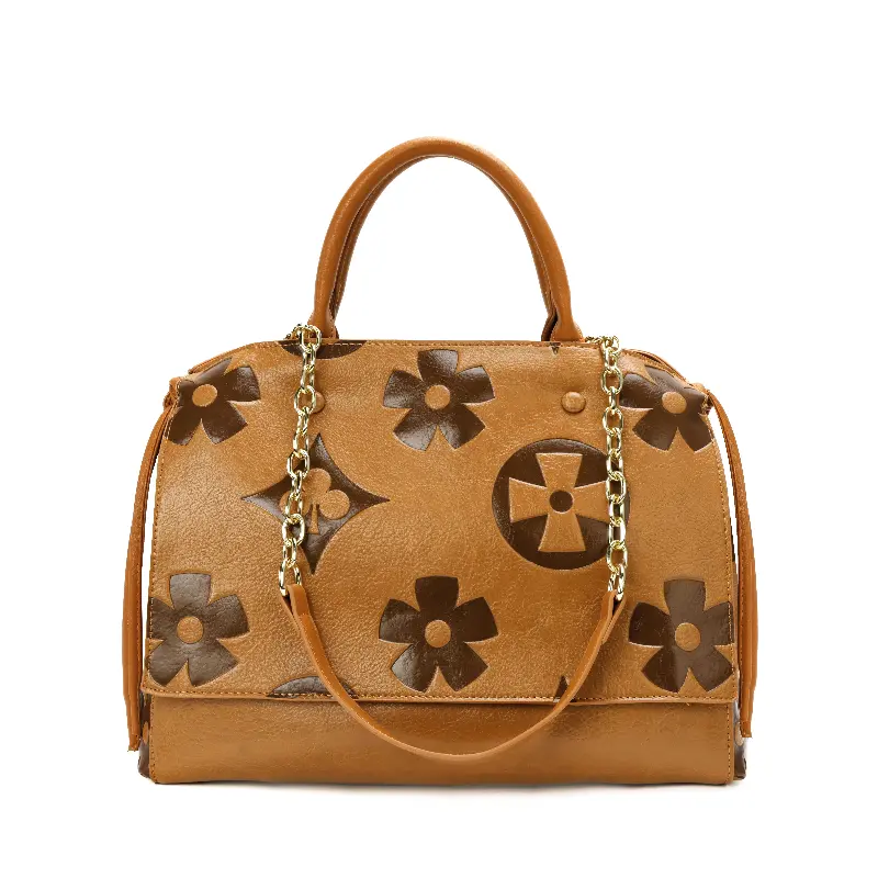 IVKMIVK Boston Handbag for Women, Vintage Floral Embossed PU Leather Top Handle Shoulder Bag, Multi-Compartment Everyday Crossbody with Chain Decoration, Casual Crossbody Bags, Purses, Everyday Carry, Multi-Comp., Zip Closure, Double Handle, Dry Clean