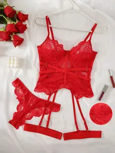Women's Sexy Lace Bodycon Bra Set, Adjustable Straps, Steel Ring Transparent Lingerie Underwear, Romantic Date Night Couple Wear, Fit