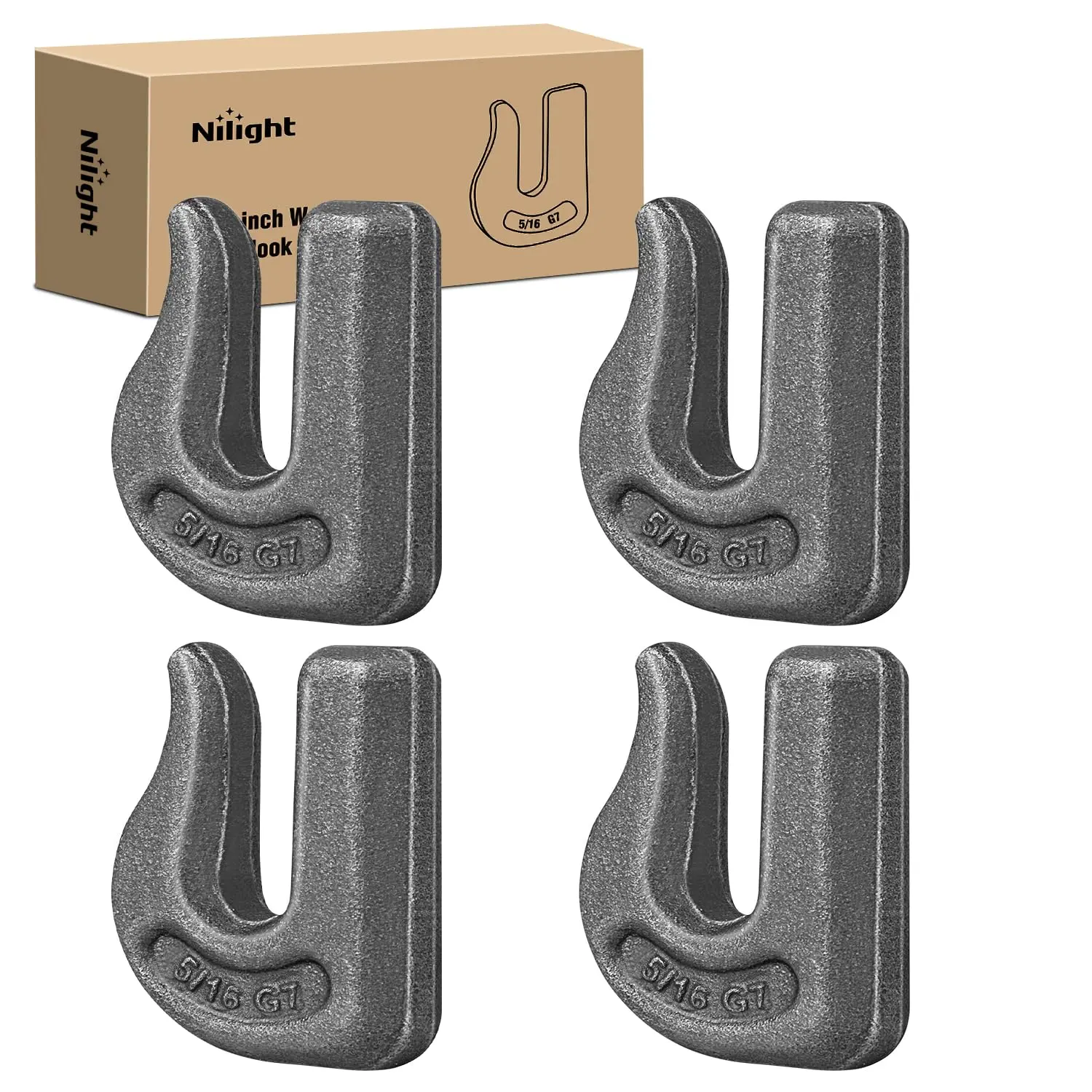 Nilight 4PCS Steel Weld-On Forged Clevis Grab Chain Hooks, 5/16'' Heavy-Duty Grade 70 Utility Hooks, Weldable for Trailers, Trucks, Rigging with 4700 LBS Work Loading Capacity