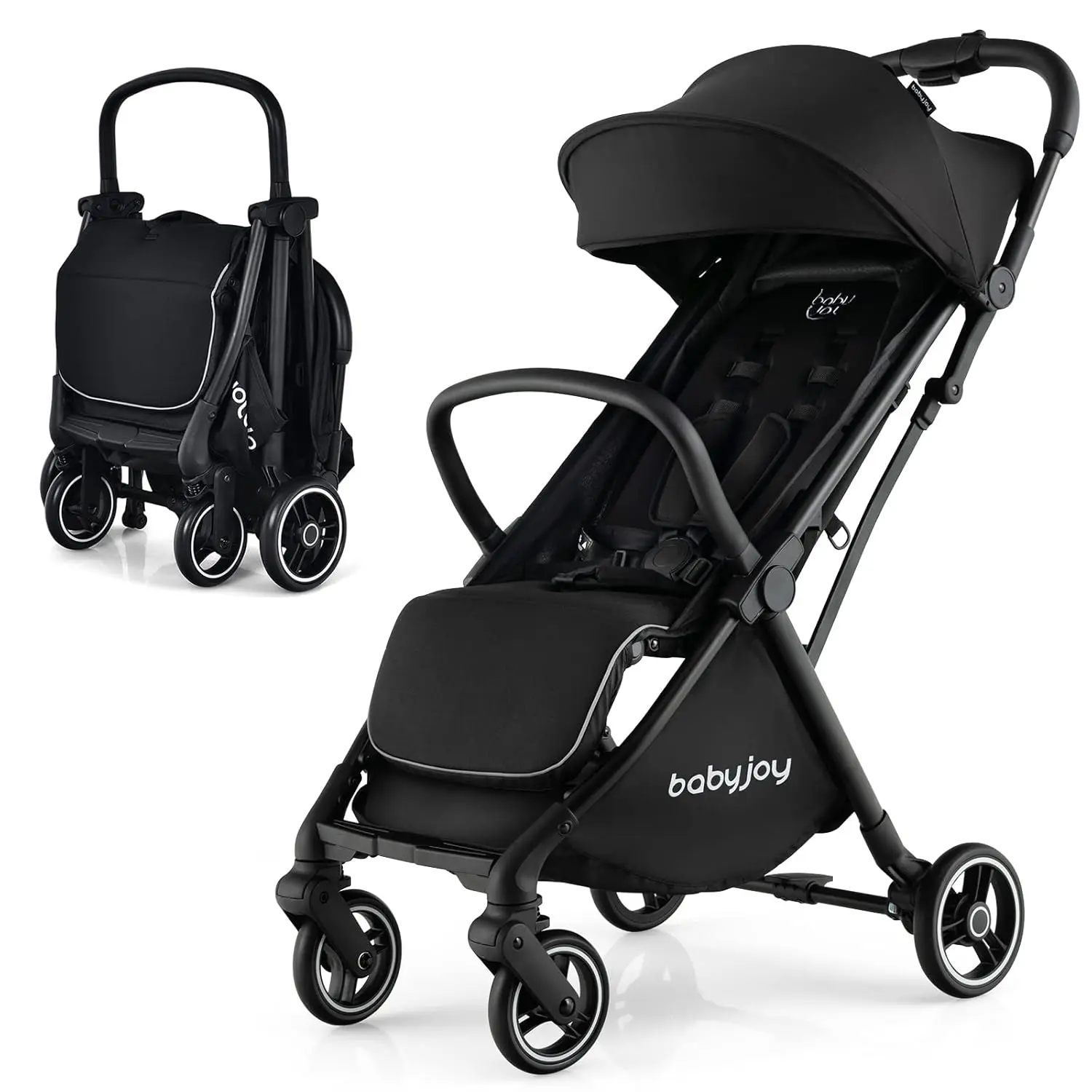 Lightweight Baby Stroller, Compact Travel Stroller for Airplane, Infant Toddler Stroller w/Adjustable Backrest & Canopy, Storage Basket, Self Standing Gravity Fold, Aluminium Frame