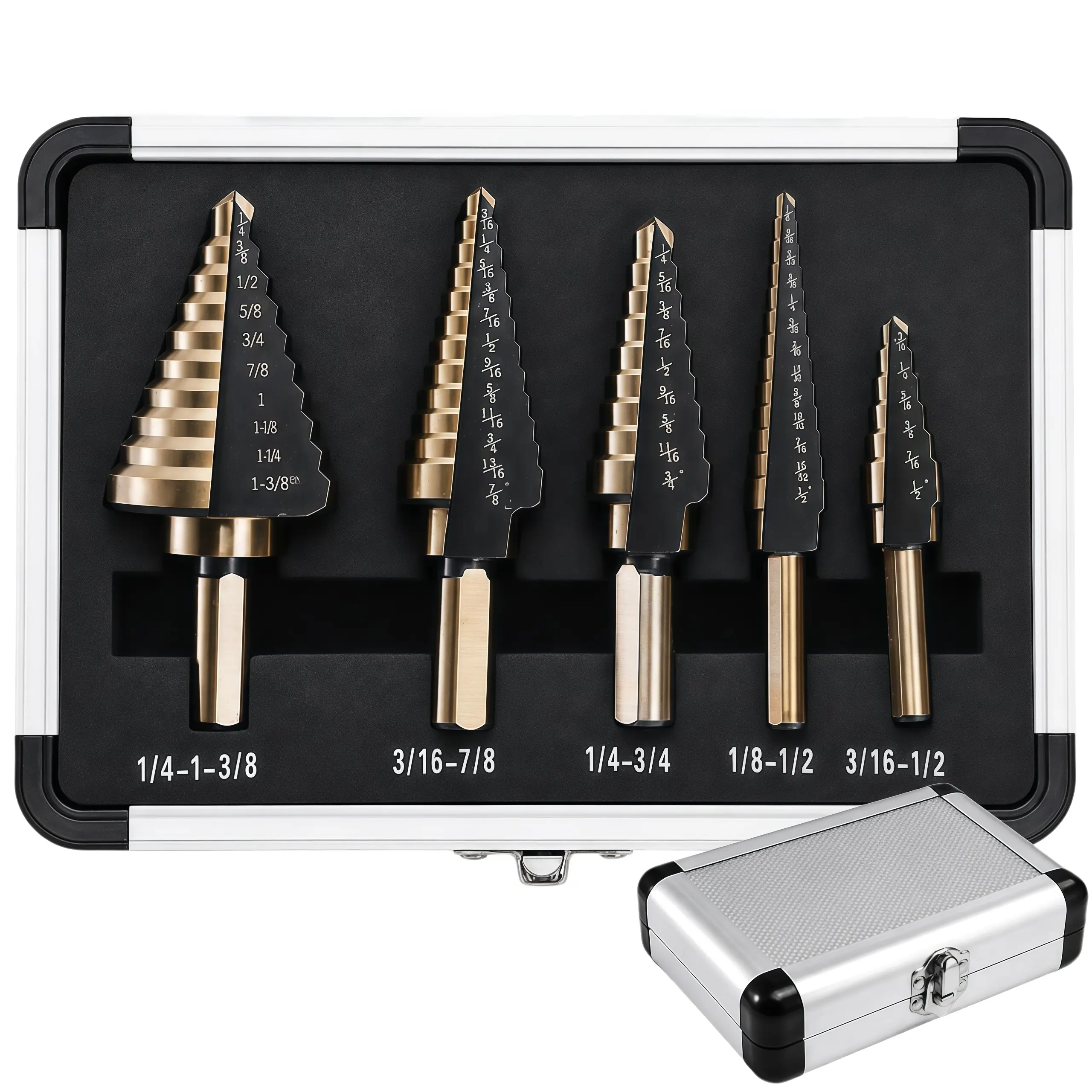5PCS Titanium Step Drill Bit Set, High Speed Steel Cone Hole Cutter, 50 Sizes Multi-Hole Cutting Tool for Metal Iron Copper Wood Plastic Fiberglass, DIY Industrial Electric Drill Accessories, Ideal Father's Day Gift for Men Dad