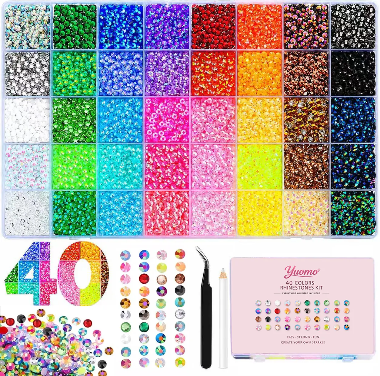 40000Pcs Rhinestones Synthetic  Beads DIY Bedazzling With Kit Mixed Resin Synthetic Beads  & Tweezers,Pick up Pen and Gifted Tools for DIY  Resin Flatback beads with Kit Tools for Art Bedazzling Crafting Book Shoes Nail Art