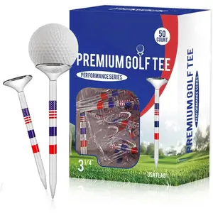 Premium Golf Tees, 3 1/4'' Unbreakable Transparent Plastic Golf Tees, Reduces Friction & Side Spin, Golf Accessories Gift for Men American Flag（50 Count）