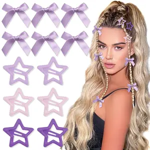 Purple 12PCS Star and Bow Hair Clips Set - Hair Accessories for Women and Girls, Ideal for Y2K. YAEISM