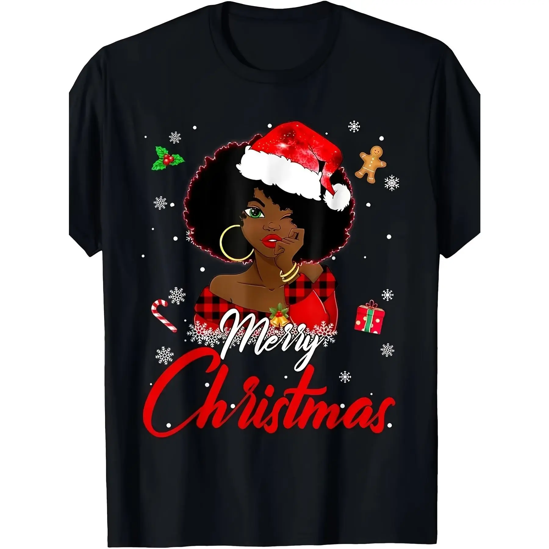 Men's Casual Christmas Black Santa Graphic T-Shirt - Short-Sleeve Round Neck, 220g Heavyweight 100% Cotton Menswear Top, Tshirt, Graphic T Shirts, Santa Theme, Short Sleeves, Clothes, All Seasons, Shortsleeve, Santa Graphic For Holiday